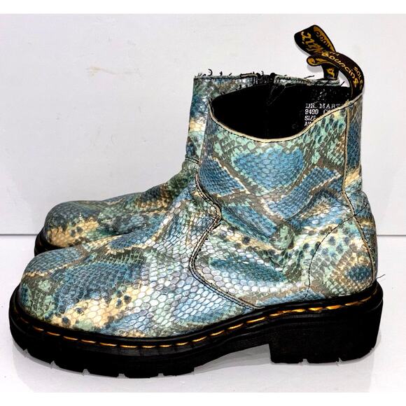 Vintage Doc Martens Blue Snakeskin Side Zip Boots 8